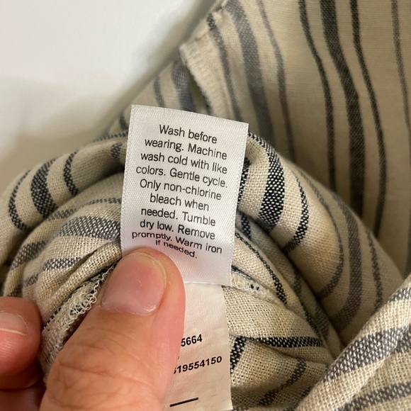 NWT Sonoma Linen Blend Jumpsuit- Light Tan with Gray/Blue Vertical Stripes, Sz L - Picture 12 of 13